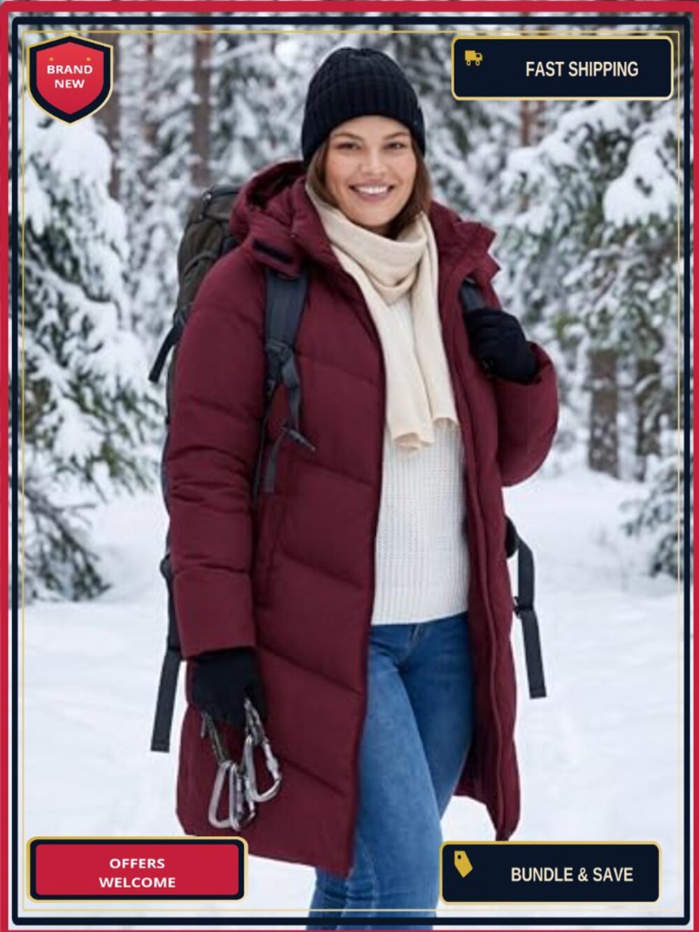 Women's Winter Puffer Jacket Long Parka Warm Hooded Coat Plus Size Waterproof - Picture 2 of 6